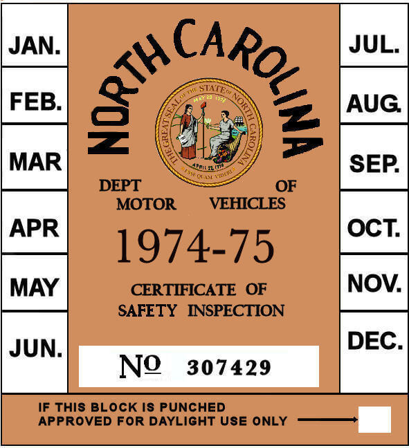 (image for) 1974-75 North Carolina Inspection Sticker